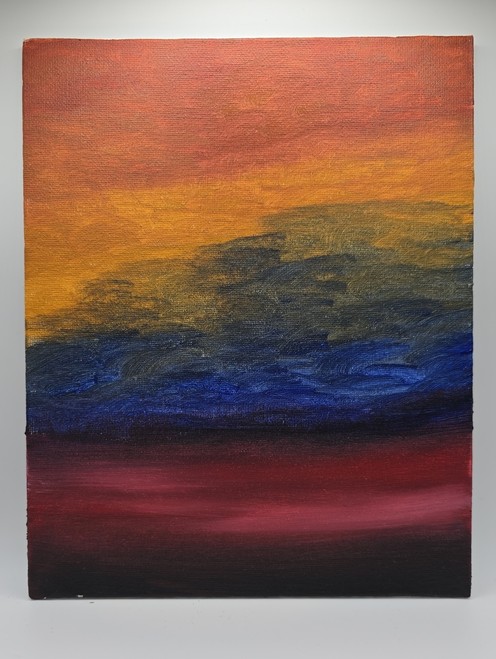 Original Painting - Abstract Sunset Landscape Wall Art - Warm Orange, Blue & Red